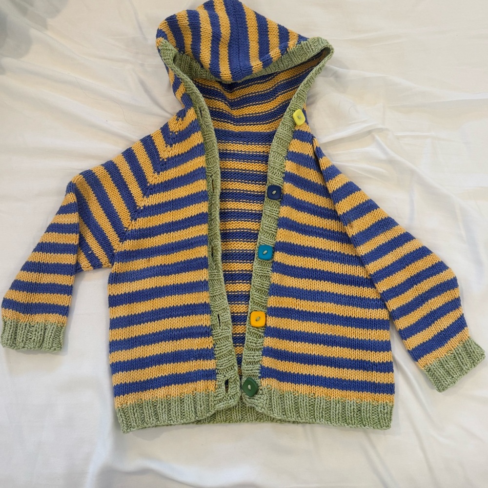Toddler Boy Striped Hooded Cardigan with colorful buttons